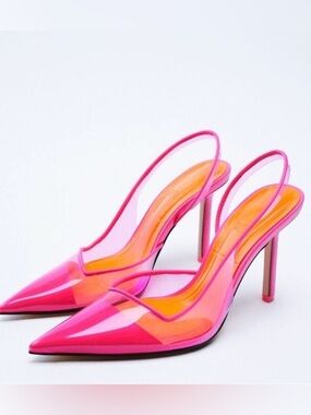 Zara pink vinyl slingback heels